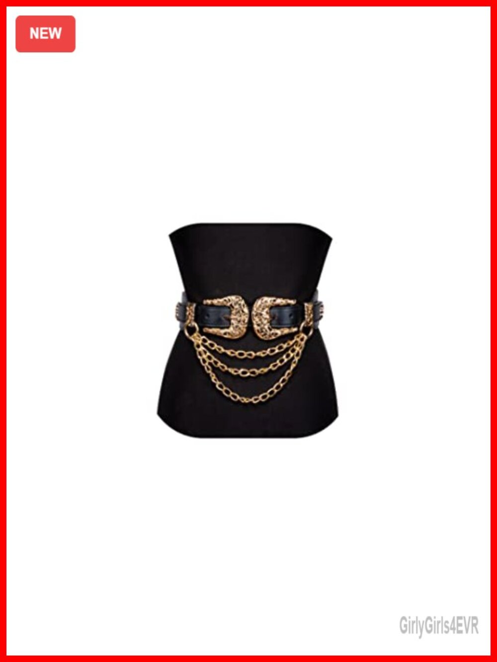 Leather Elastic Double Buckle Vintage Western Belt with Gold Chains